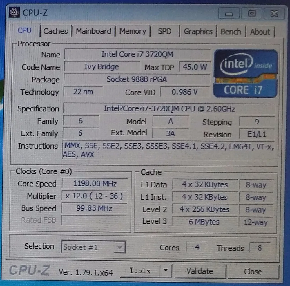 Оригинальный процессор Intel Core I7-3720QM SR0ML I7 3720QM 2 6 ГГц Мб четырехъядерный бесплатная