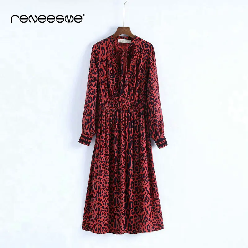 Женское весеннее плиссированное платье с леопардовым принтом и галстуком