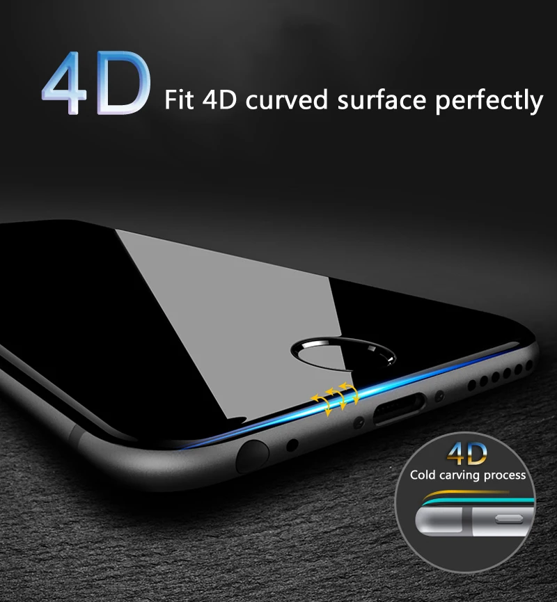Закаленное стекло TOMKAS 4D с закругленными краями для iPhone 7/6 6s, стекло 5D, защита экрана, полное покрытие, стекло для iPhone 7, 6, 6s Plus, пленка
