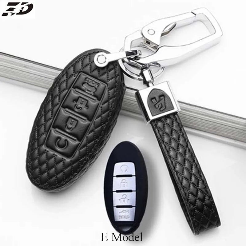E Model Black Чехол для ключей от автомобиля из натуральной кожи для Nissan note micra X-Trail teana juke murano leaf altima micra k12 x-trail t31 teana j32 Key - Название цвета: E Model Black