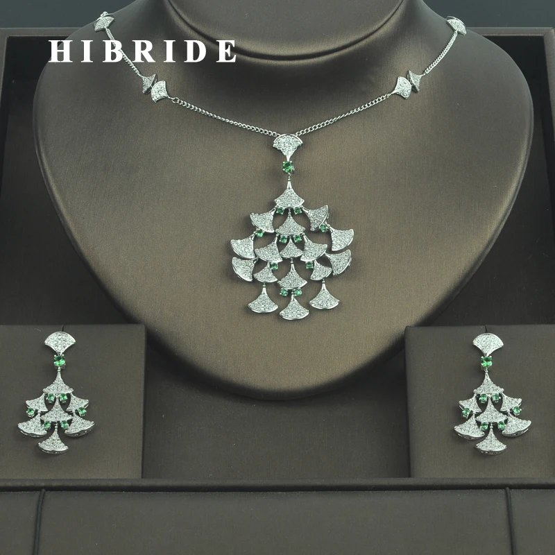 HIBRIDE, новый модный дизайн, кубический цирконий, Свадебные Ювелирные наборы для женщин, подарочные серьги, ожерелье, набор, заводская цена, N-320
