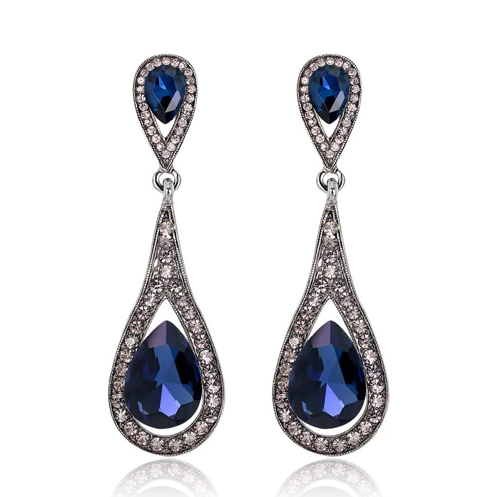 royal blue BLIJERY темно-синие/винно-красные/шампанские Кристальные Висячие серьги для женщин, модные ювелирные изделия, длинные висячие серьги, свадебные женские серьги - Окраска металла: royal blue