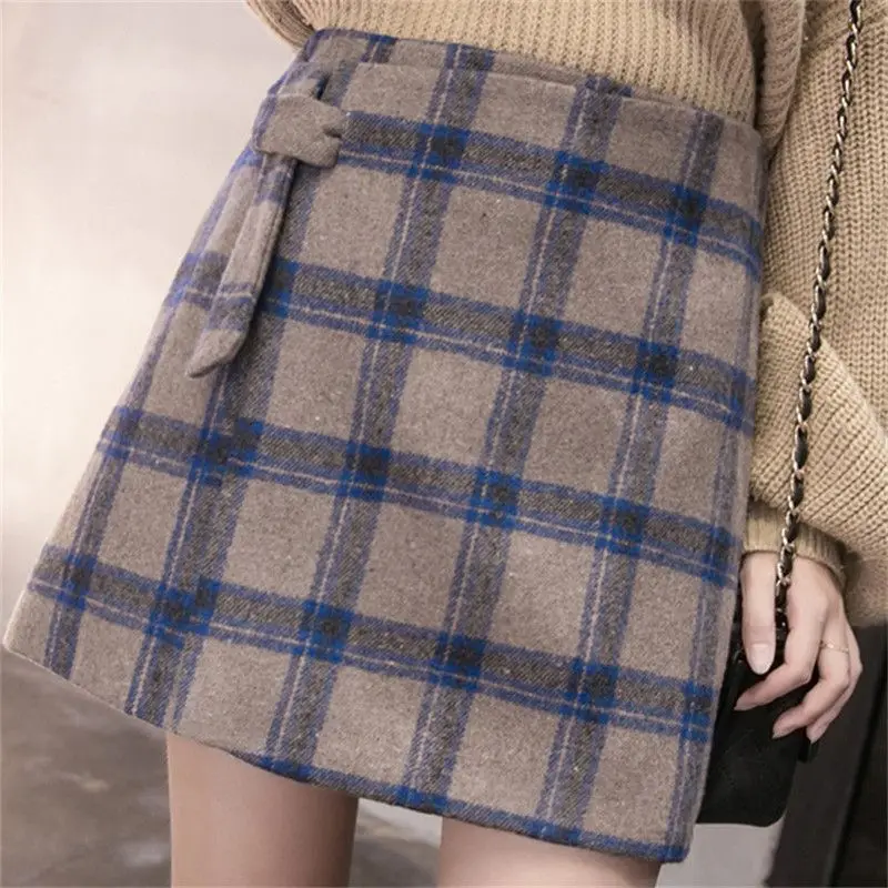 Women Skirt Casual High Waist Half Short Skirt Korean Version Plaid Skirt