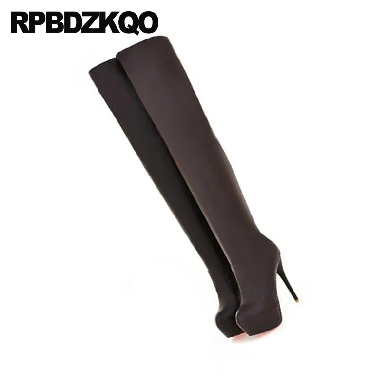 Бедро высокие сапоги для женщин плюс размер стилет ботфорты на каблуке больших