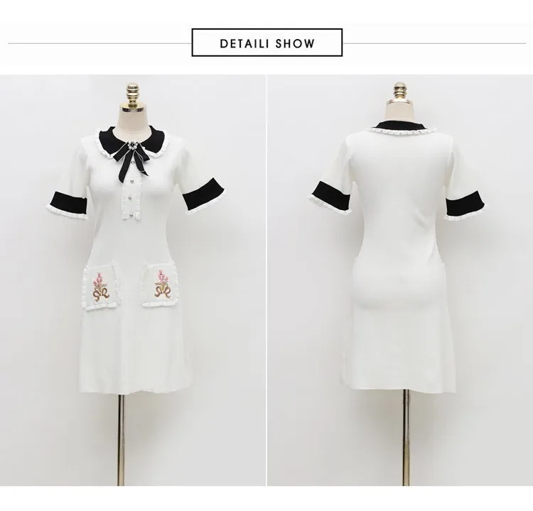 High Street, новое модное корейское трикотажное платье для женщин, летнее, с жемчугом, с бантом, стрейч, с вышитыми цветами, с карманами, Повседневное платье Vestidos