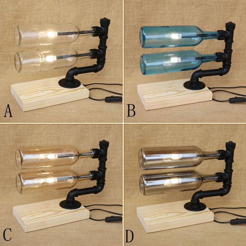 

Modern stained glass Bottle lampshade desk light include double G4 light bulbs wood base tabel light for living room 220V