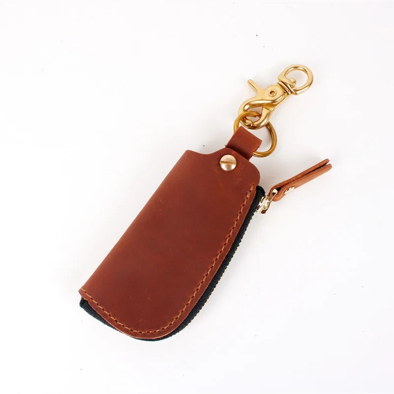 Brown with Hook LEACOOL, Ретро стиль, натуральная кожа, автомобильный мужской держатель для ключей, кожа, латунь, цепочка, ключница, Женский чехол для автомобиля, сумка для ключей, кошелек, Органайзер - Цвет: Brown with Hook