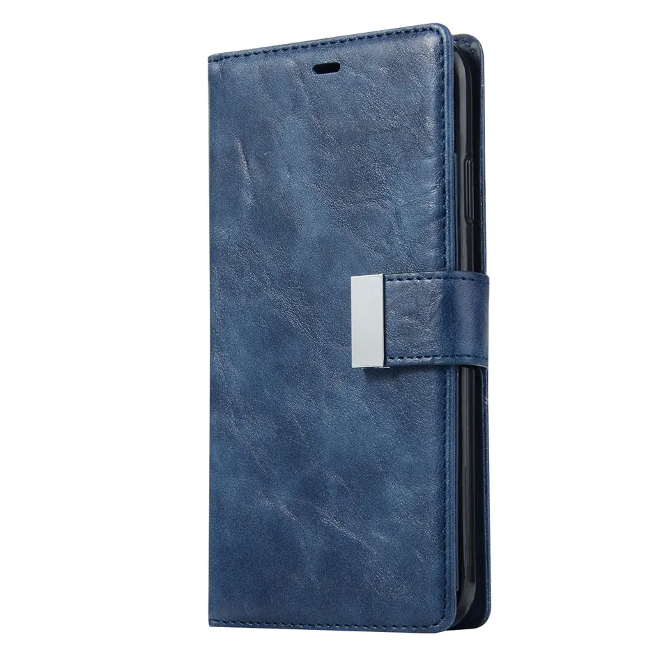 Кожаный чехол для samsung Galaxy S10 S9 S8 S7 S6 edge Note 8 9 5 A5 A3 J7 A7 J3 J5 J7 Prime Чехол-книжка для телефона с бумажником и подставкой - Цвет: blue