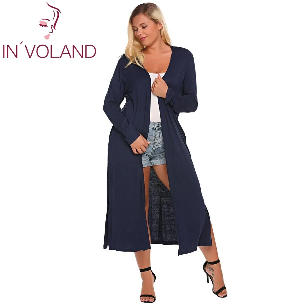 Женский длинный кардиган IN'VOLAND Однотонный свитер с длинным рукавом и карманами