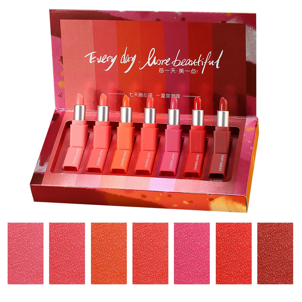 7 Color 7 шт многоцветные губные помады в одной коробке, набор, долговечные, не оставляющие следов, увлажняющие губные помады для макияжа, подарочный набор TSLM2 - Цвет: 7 Color