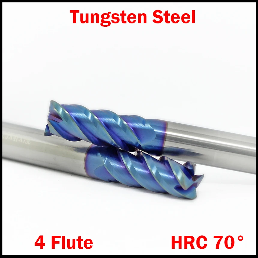 6mm 8mm 10mm 12mm OD HRC70 Tungsten Solid Carbide ALTin 4 Flute CNC Cutting Tool Blue Router Bit Flat End Mill Milling Cutter - купить по