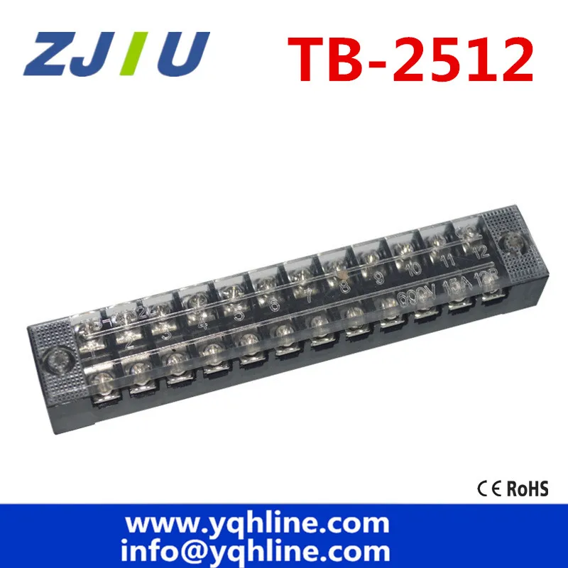 

600V 25A Double Rows 12P 12 Positions Covered Barrier Screw Terminal Block TB 2512 high quality