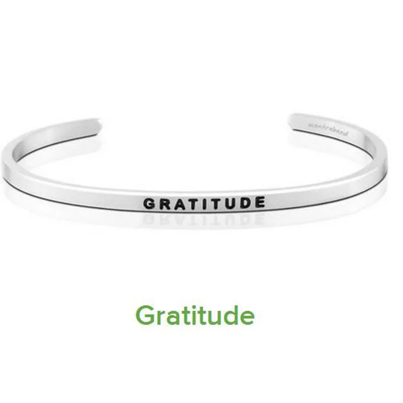 

10PCS Gorgeous Stainless Steel Bar Engraved GRATITUDE Positive Inspirational Quote Cuff Bracelet Bangle For women Men