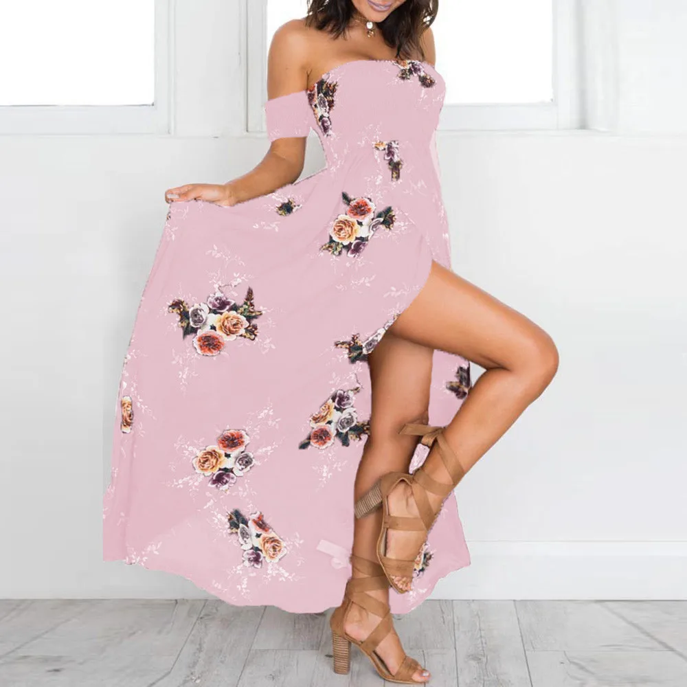 Горячие Для женщин платье моды большой Размеры Boho с открытыми плечами цветочным