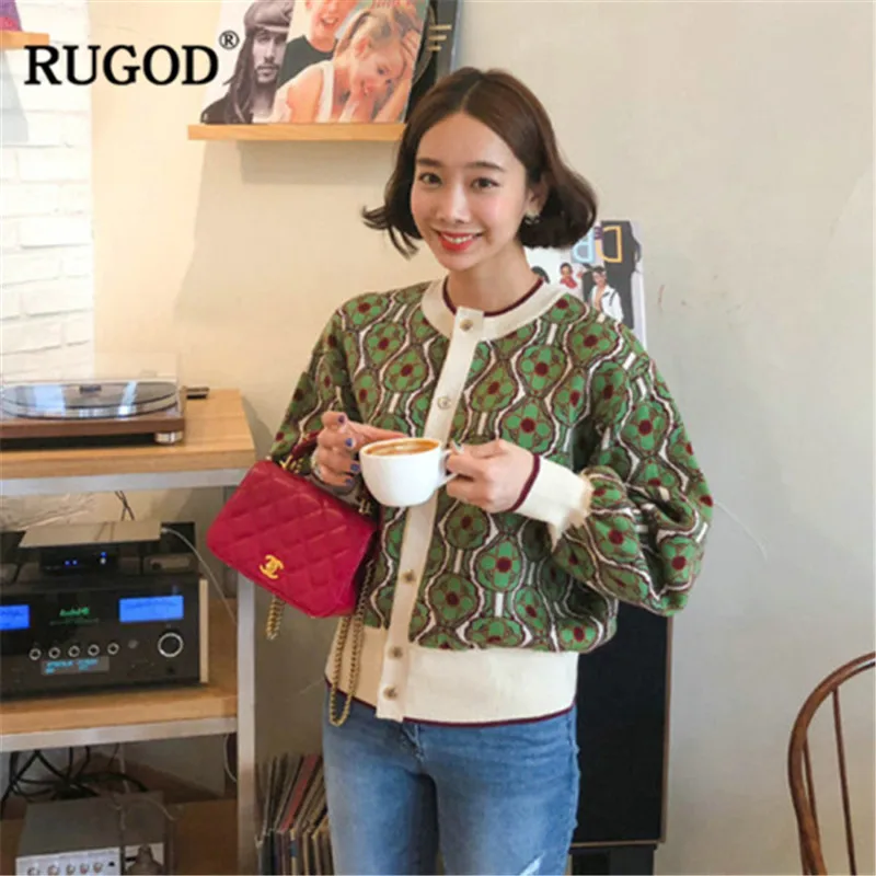 Женский винтажный свитер RUGOD с длинным рукавом и круглым вырезом цветочным