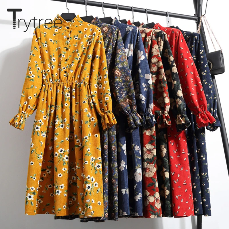 Весенне-летнее вельветовое Цветочное платье Trytree женское Повседневное