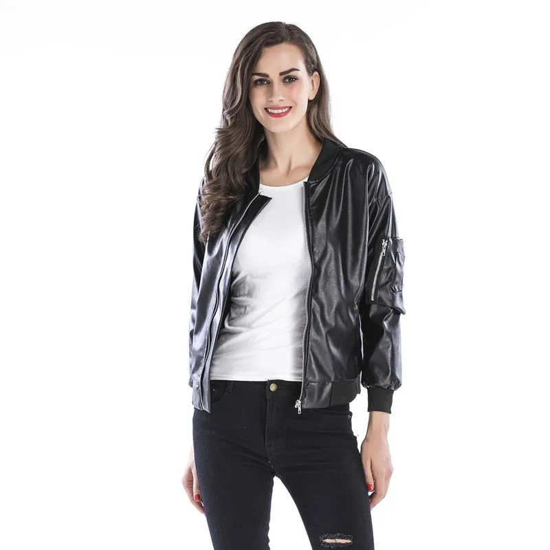 

Casual PU Leather Jacket Women Classic Zipper Short Motorcycle Jackets Lady Autumn Winter Basic Leather Coat Black