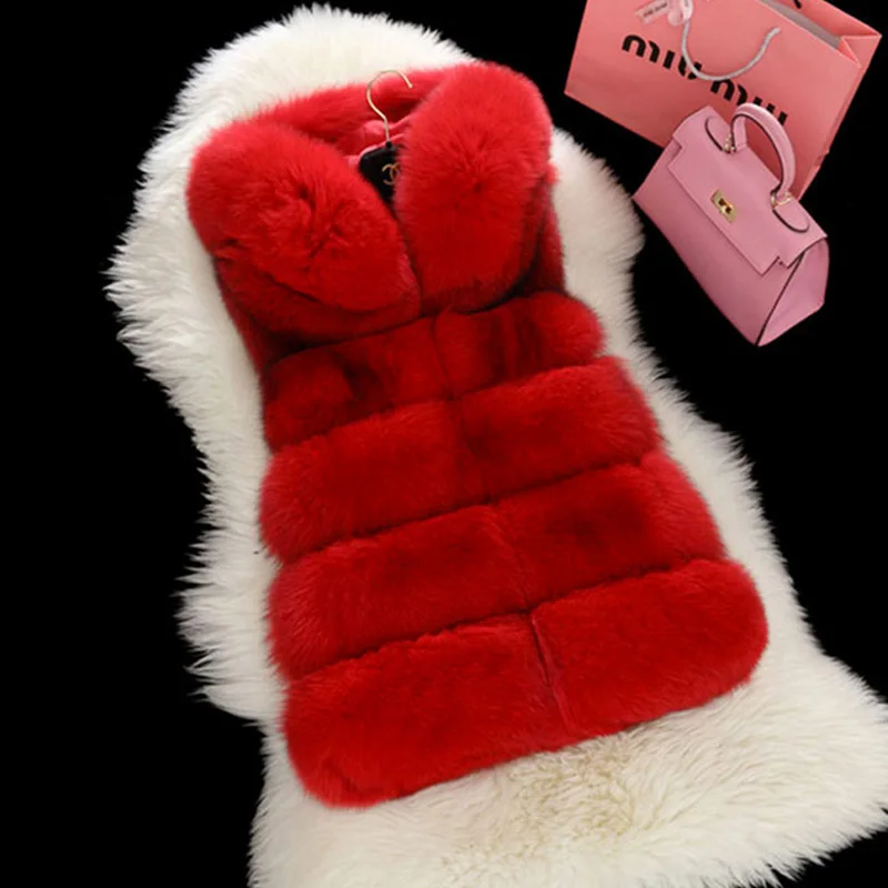 Зимнее пальто 2016 Женское из искусственного Меха чернобурки жилет с капюшоном