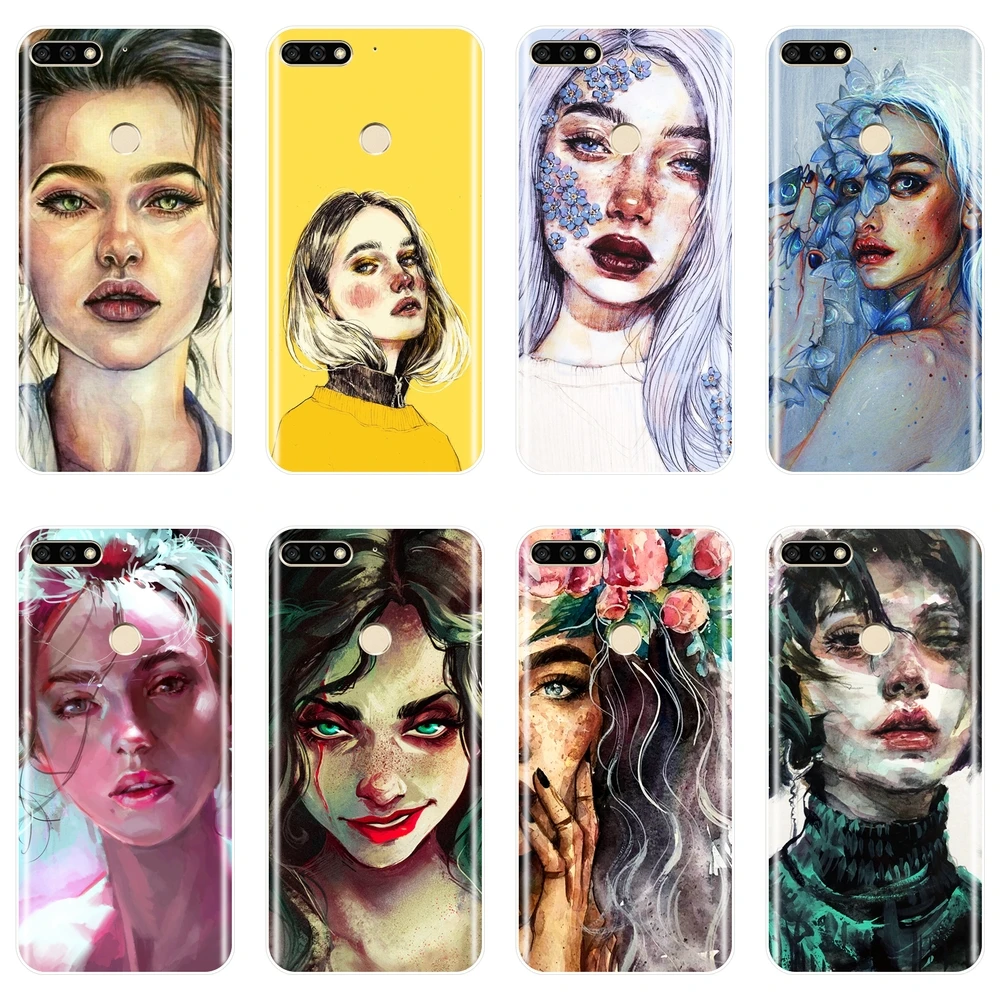 Задняя крышка для Huawei Honor 7 8 9 10 Lite 7S 7X 7A 7C Pro Art Girl мягкий силиконовый чехол телефона