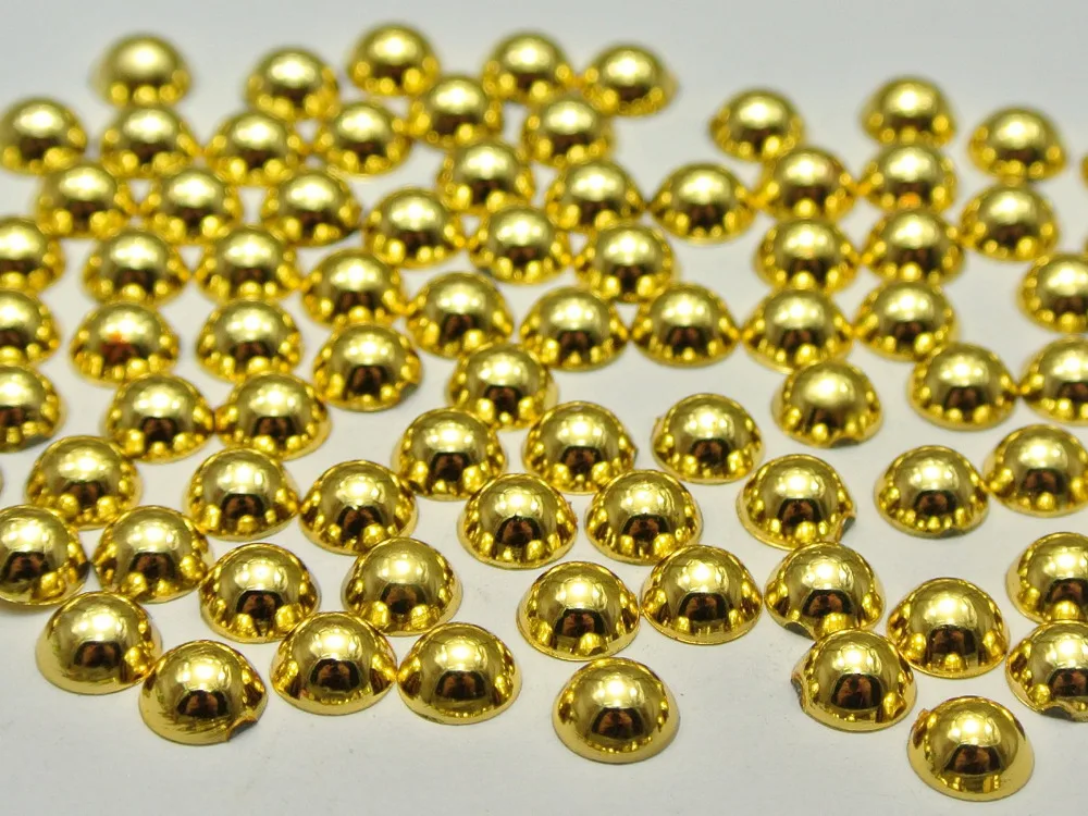 

500 Metallic Gold Flatback Round Half Pearl 6mm Scrapbook Nail Art Craft