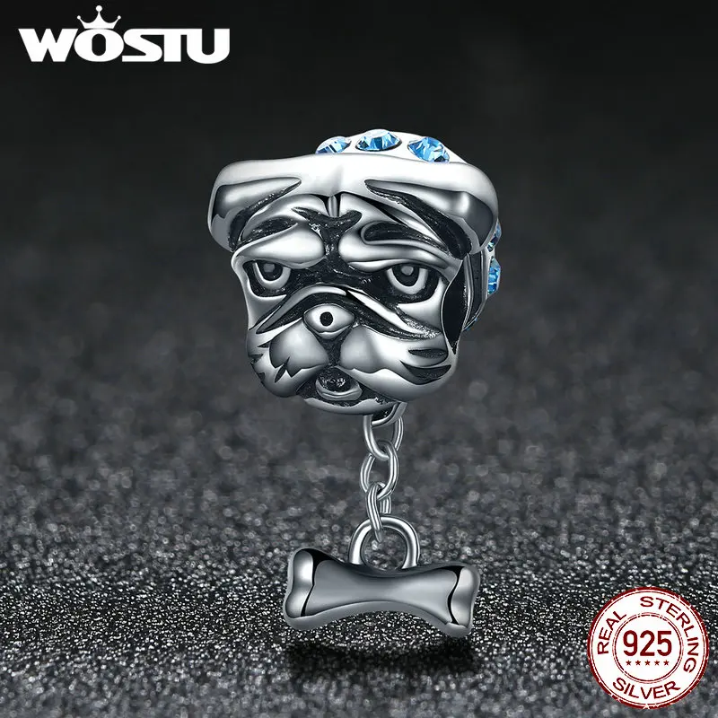 WOSTU высокое качество 925 пробы Серебряный Бульдог Бусины Подходят WST браслет DIY ювелирные изделия подарок CQC187
