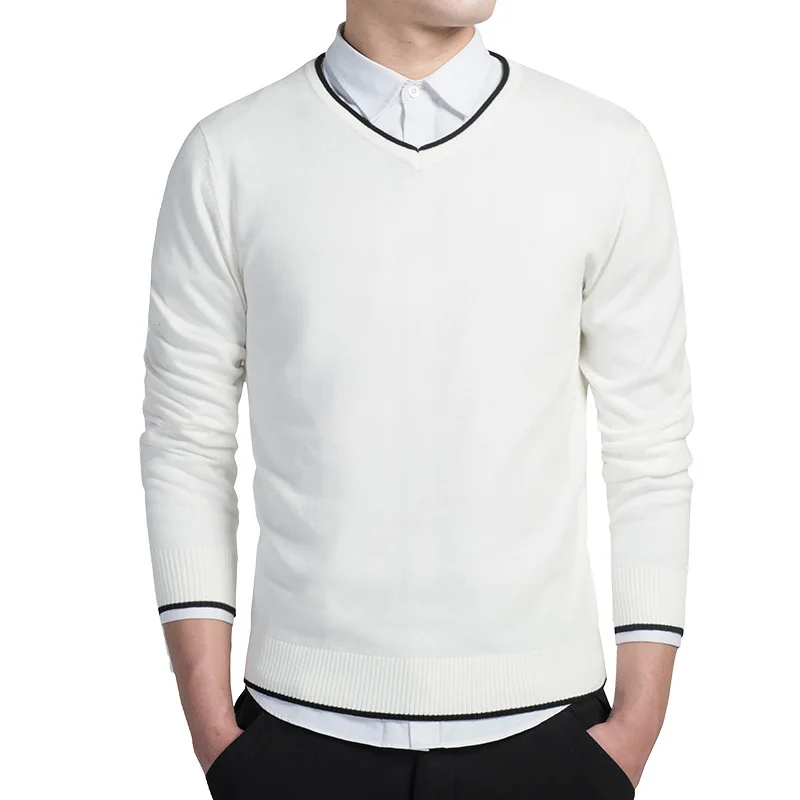white xgn0017 Varsanol брендовый хлопковый свитер, пуловер для мужчин с v-образным вырезом, Повседневные свитера с длинным рукавом, вязанная однотонная одежда, Новинка осени M-3XL - Цвет: white xgn0017