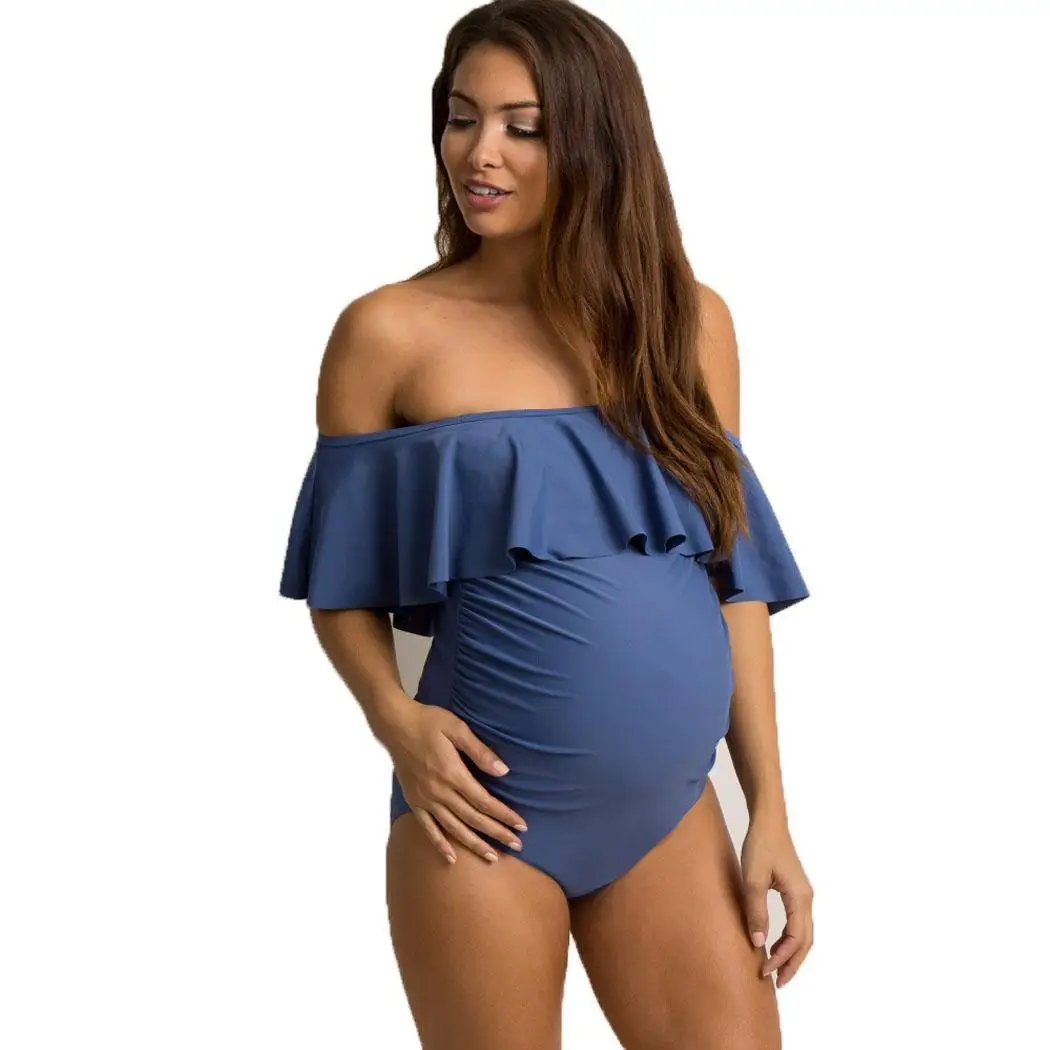 Модный цельный купальник для беременных женщин однотонное пляжное платье отдыха