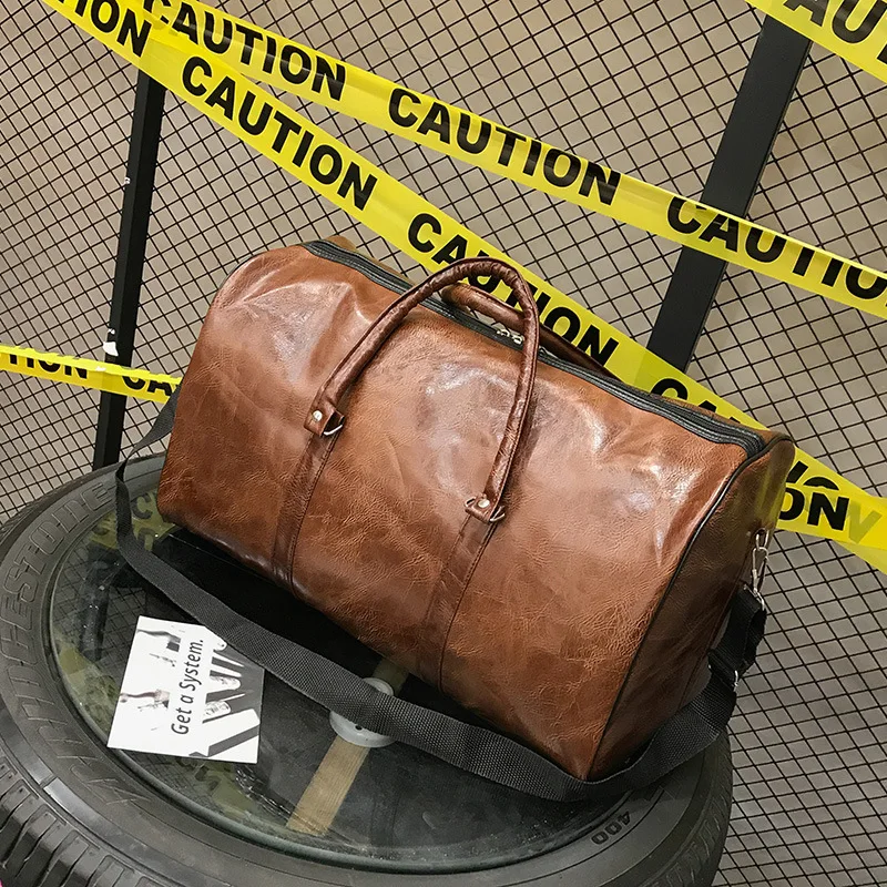 Light Brown Новое поступление, кожаные дорожные сумки для мужчин и женщин, большая вместительность, портативные женские и мужские сумки через плечо, винтажные дорожные сумки - Цвет: Light Brown