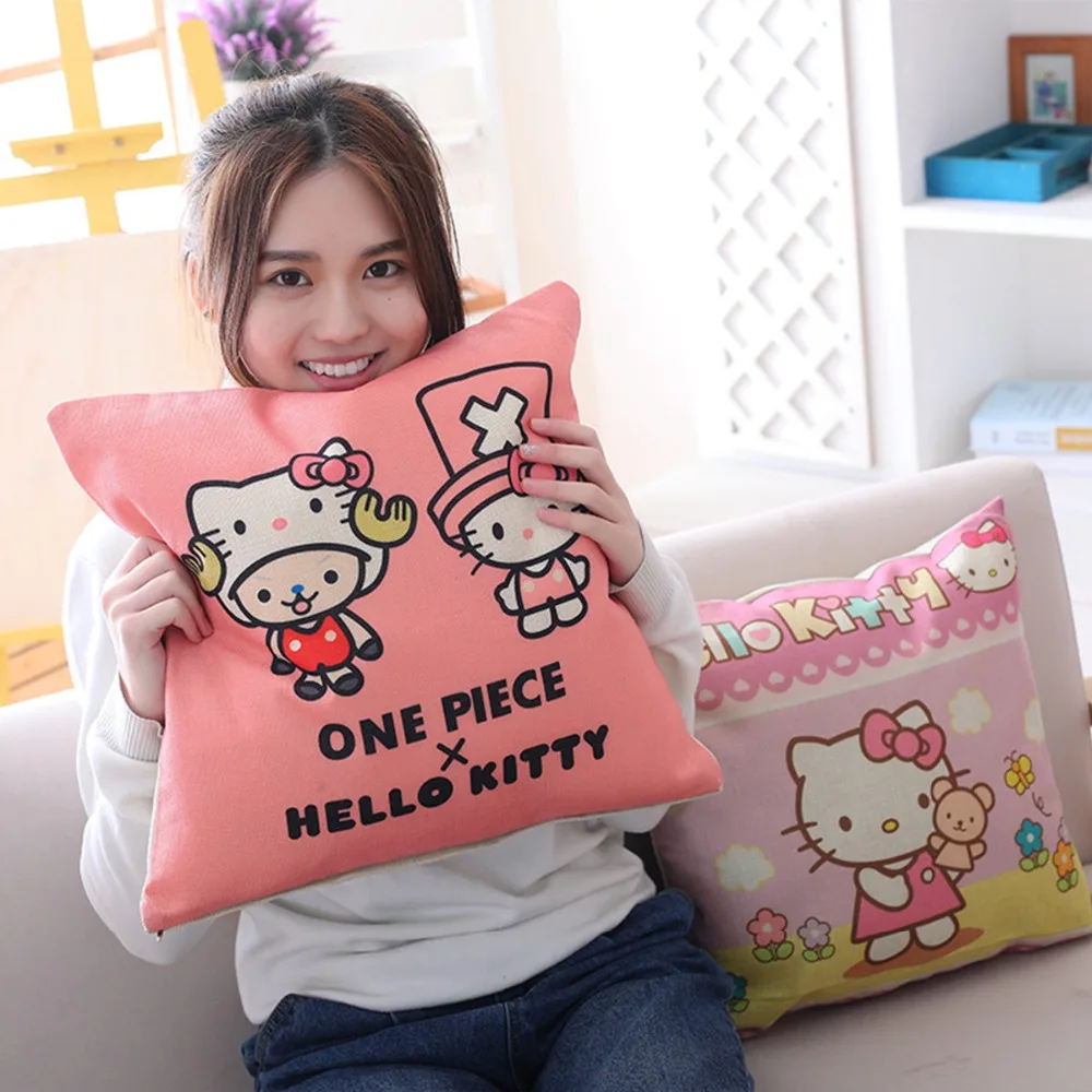 Каваи HelloKitty Подушка наволочка из льна мягкий плюшевый текстиль квадратный