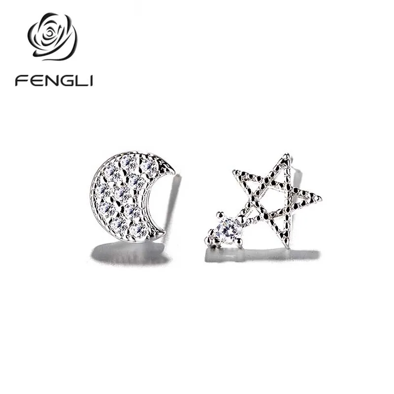FENGLI 2019 хит продаж с изображением луны и звезд серебряные Цвет Стад Серьги