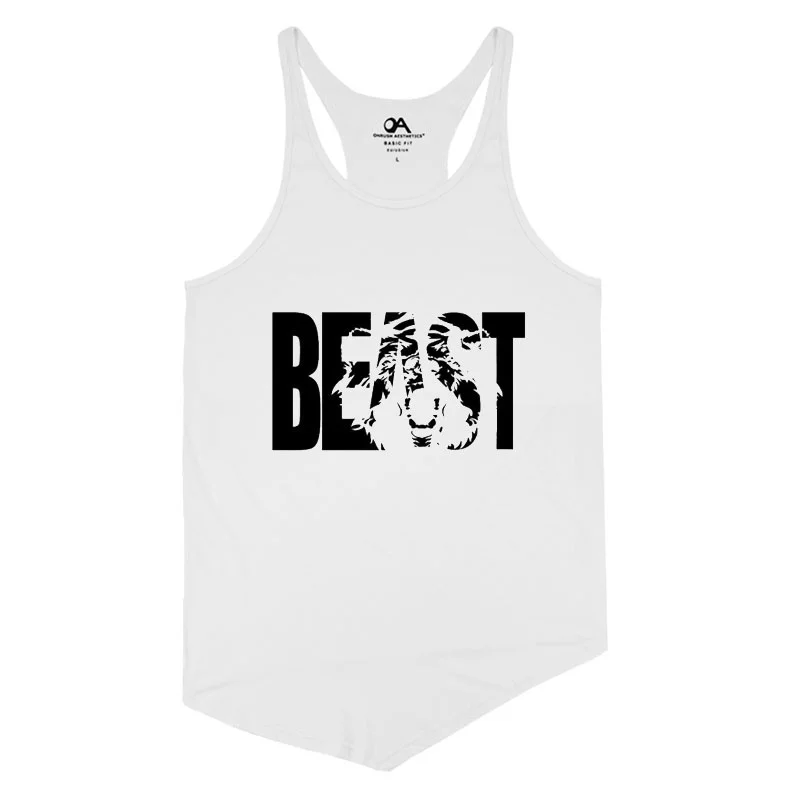 Бежевый OA Beast майка для мужчин с асимметричным подолом лето Бодибилдинг Фитнес тренировки Длинный жилет Стрингер Верхняя Нижняя рубашка - Цвет: Бежевый