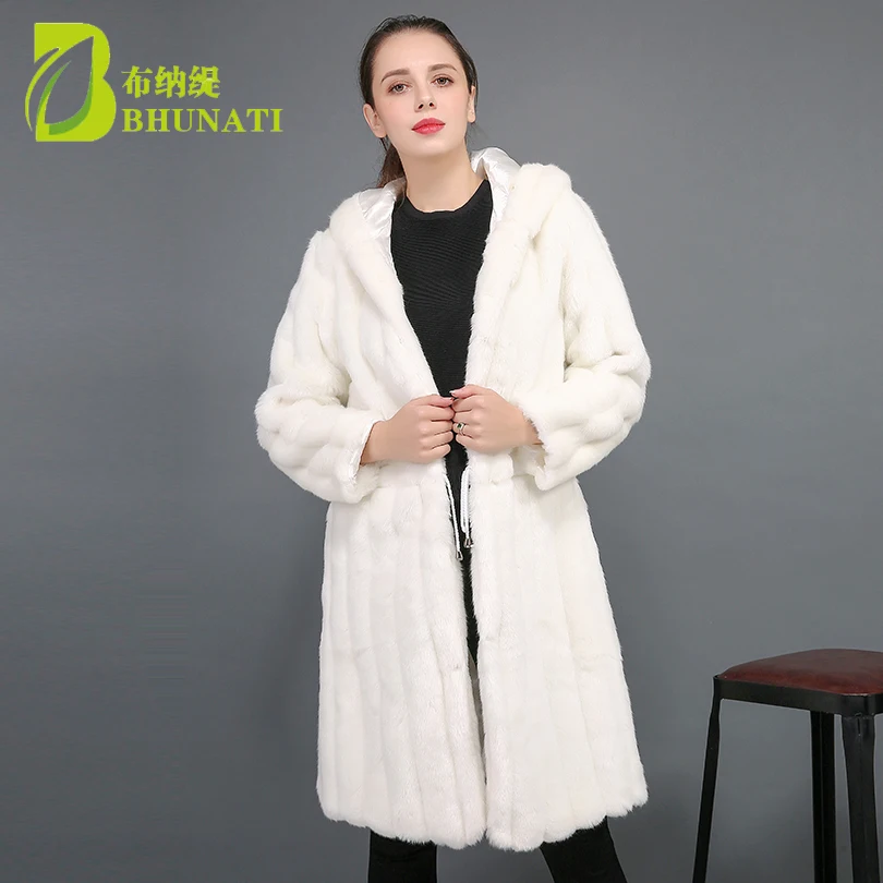 BHUNATI женское меховое пальто с капюшоном новинка 2018 зимние толстые теплые длинные
