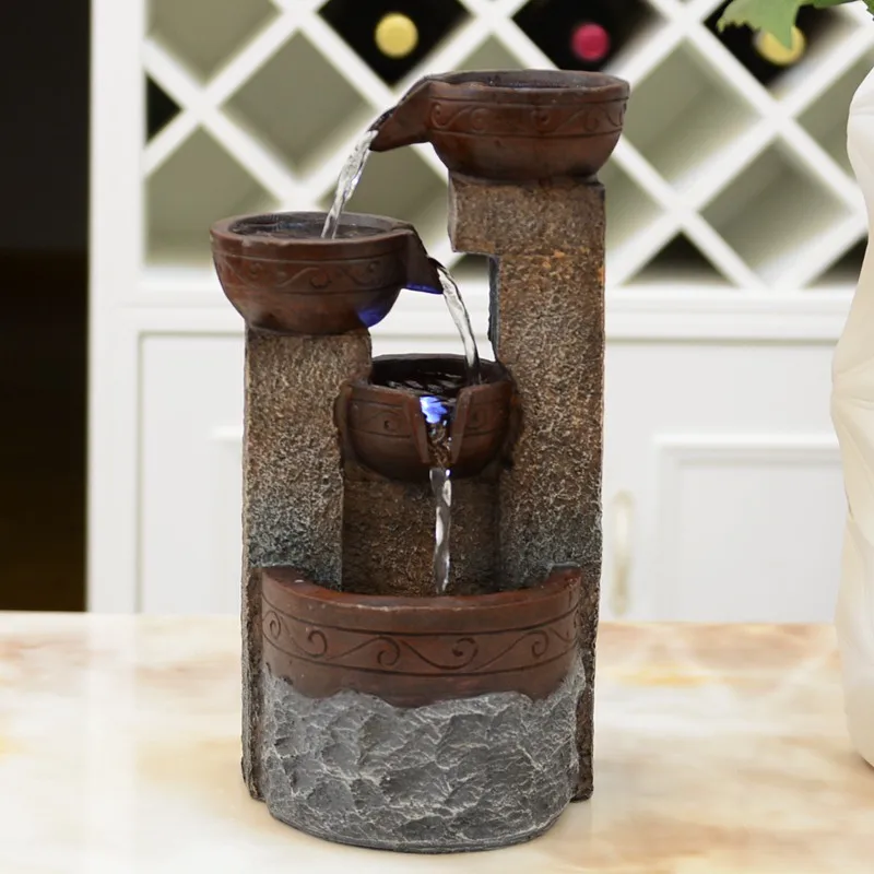 

110V-240V Resin LED Light Water Fountain Feng Shui Desktop Home Decoration Air Purifying humidifier Ornament Lucky Business Gift