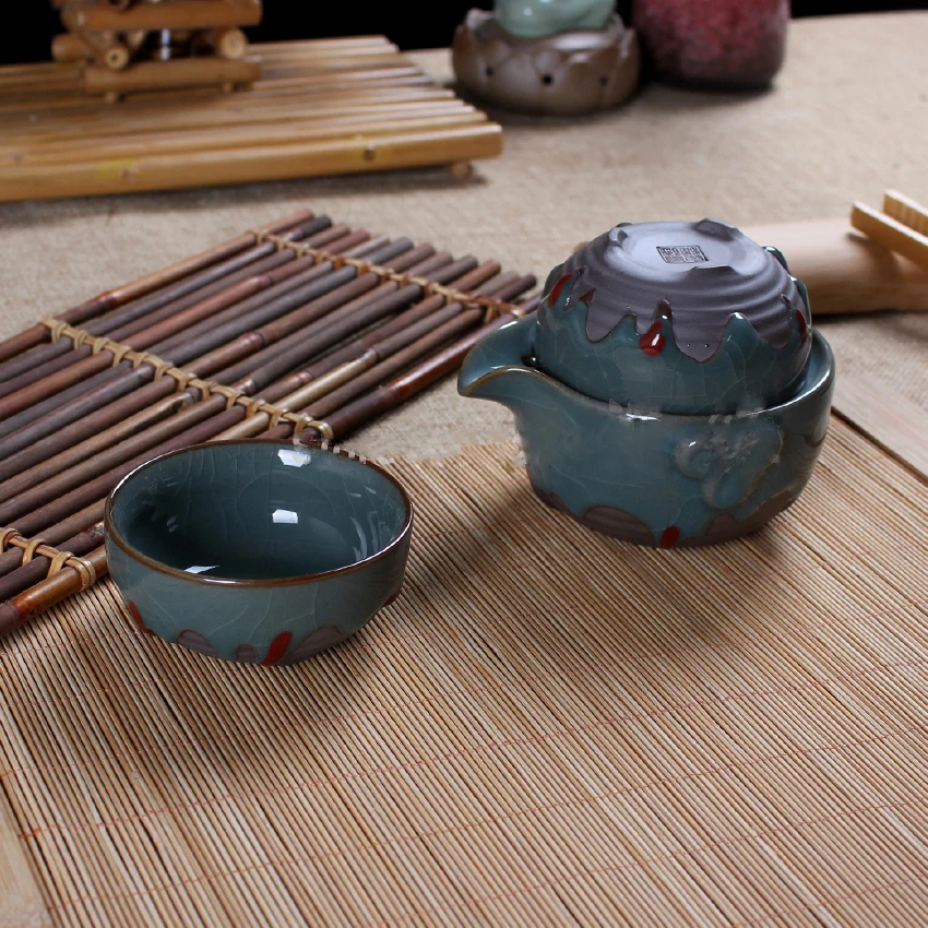 Кунг-фу чайный горшок с двумя чашками Ge Kiln сервиз эмалью и 2 чайник для Пуэра ретро