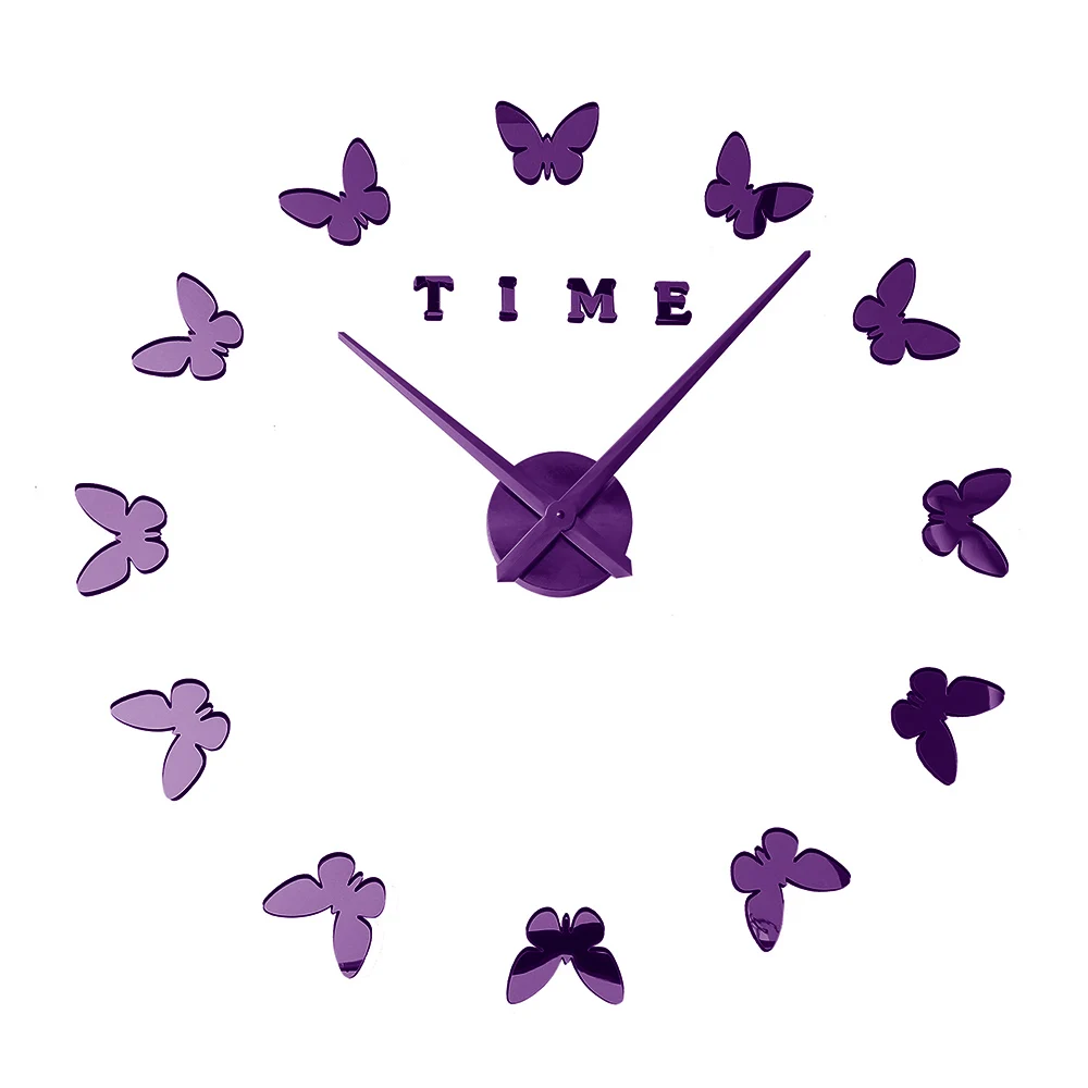 wall clock purple Светящиеся бабочки новые настенные часы Horloge Murale Diy 3d акриловые Зеркальные Стикеры большие домашние кварцевые современный дизайн - Цвет: wall clock purple
