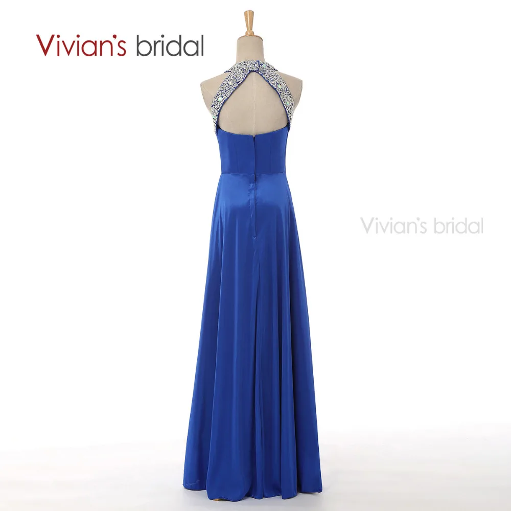 Vivian's Bridal A Line вечернее платье длинное Бисероплетение Кристалл Холтер атласное Формальное вечернее платье ED8010