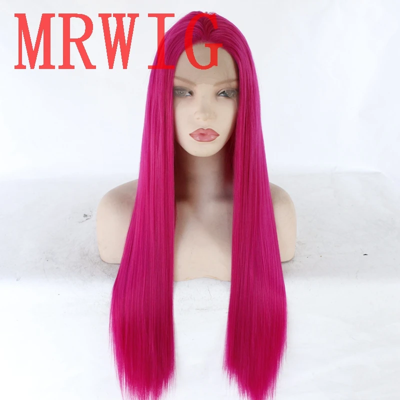 MRWIG длинные прямые розовые 26 дюймов настоящие волосы синтетический фронтальный
