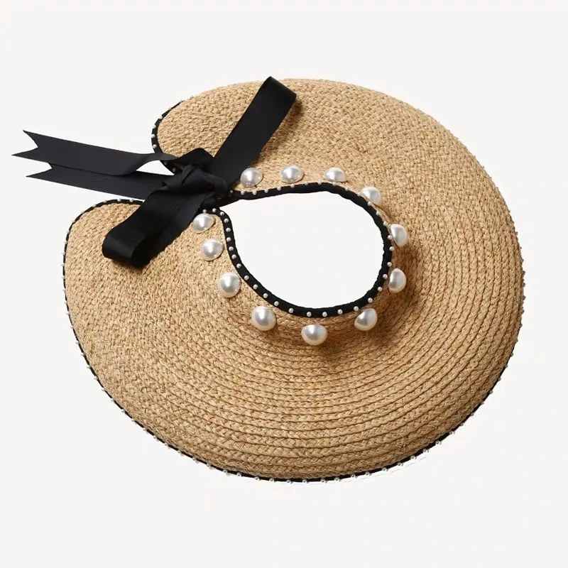 black bowknot 01905-fu6534551123 Новая летняя Высококачественная Женская солнцезащитная Кепка ручной работы из рафии с бантом без соломы, женская пляжная шляпа для отдыха и отдыха - Цвет: black bowknot