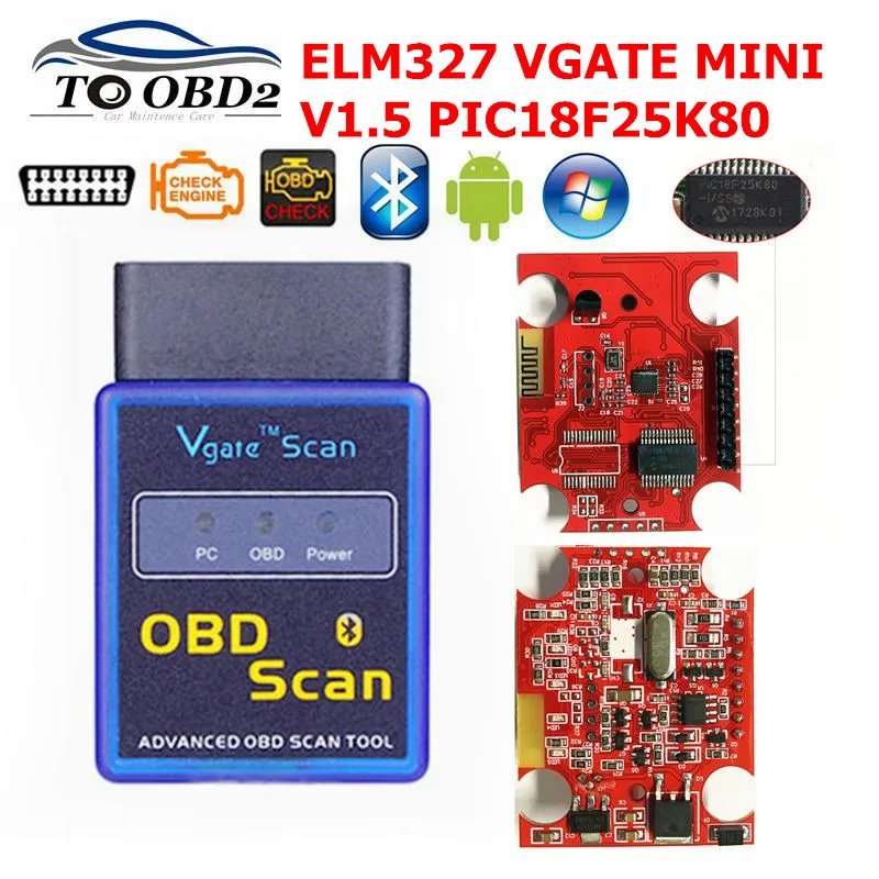 Автомобильный диагностический мини сканер VGATE ELM327 Bluetooth V1.5 OBD2 для Android ELM 327 в 1 5 OBDII