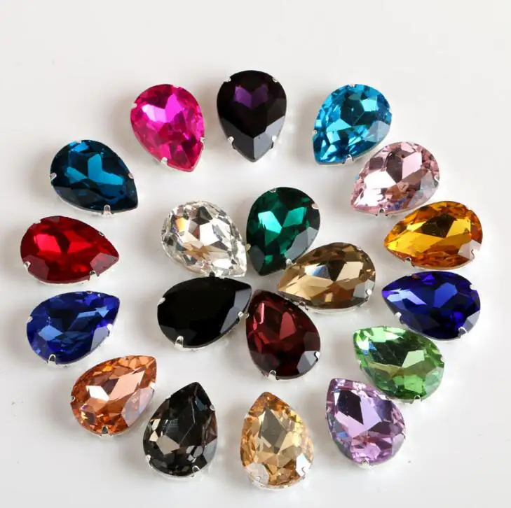 50PCS 10x14MM Bling Colors DIY Drop Shape Crystal Rhinestones Claw Sew-On Rhinestone For Garment Art Decoration Wedding Clothing | Дом и сад