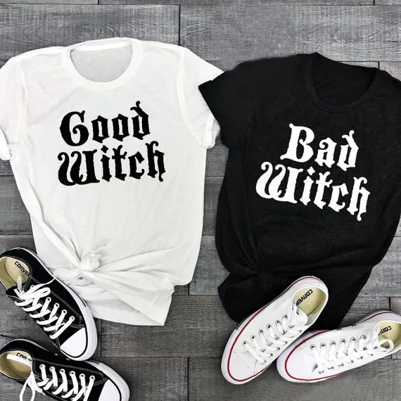 Забавная рубашка на Хэллоуин футболка с надписью Good Witch Bad Женская Повседневная