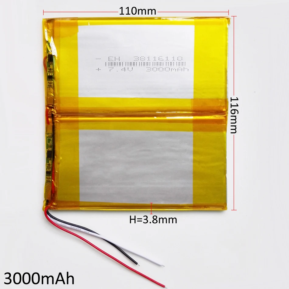 

7.4V 3000mAh Lithium Polymer LiPo Rechargeable Battery For Tablet PC Power bank GPS PSP DVD PAD DIY E-Book 38116110
