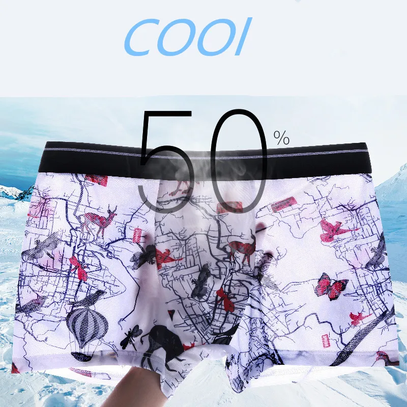 

Ice silk men's underwear boxer tide sexy ultra-thin youth fashion personality comfortable breathable pants shorts male panties