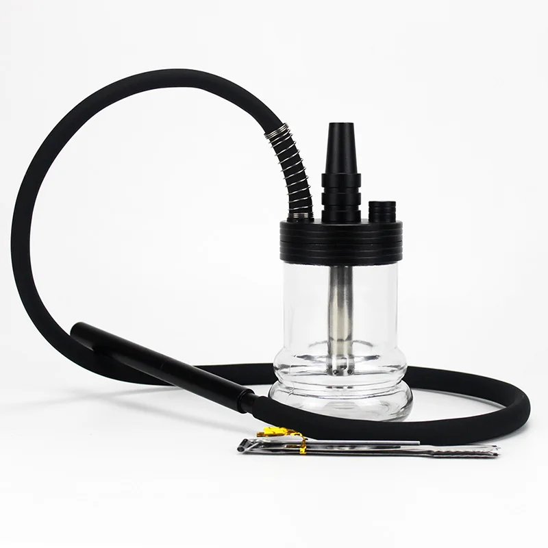Black Портативный набор кальяна с курительной трубой Narguiles Sheesha Chicha стеклянный кальян алюминиевый сплав путешествия кальян SH174 - Цвет: Black