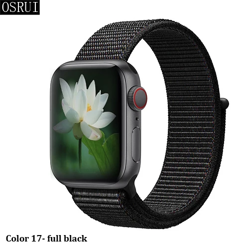 17- full black Спортивный ремешок-петля для apple watch 4, 5, 3, 44 мм, 40 мм, correa, 42 мм, 38 мм, iwatch, браслет, дышащий, apple, Аксессуары для часов - Цвет ремешка: 17- full black