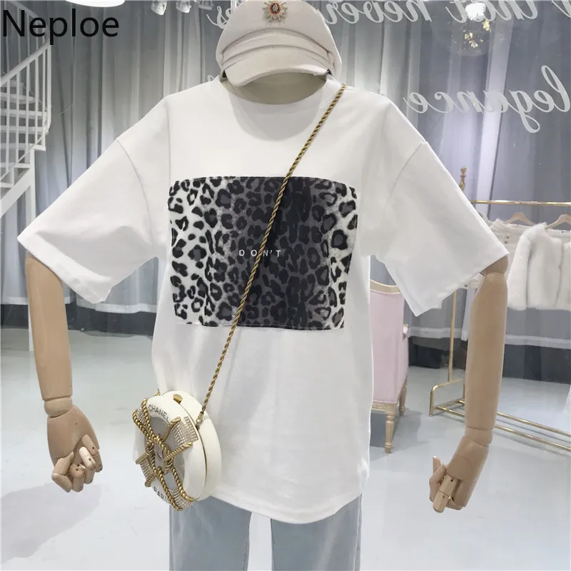 Neploe/женские футболки с леопардовым принтом и буквенным Новинка модные корейские