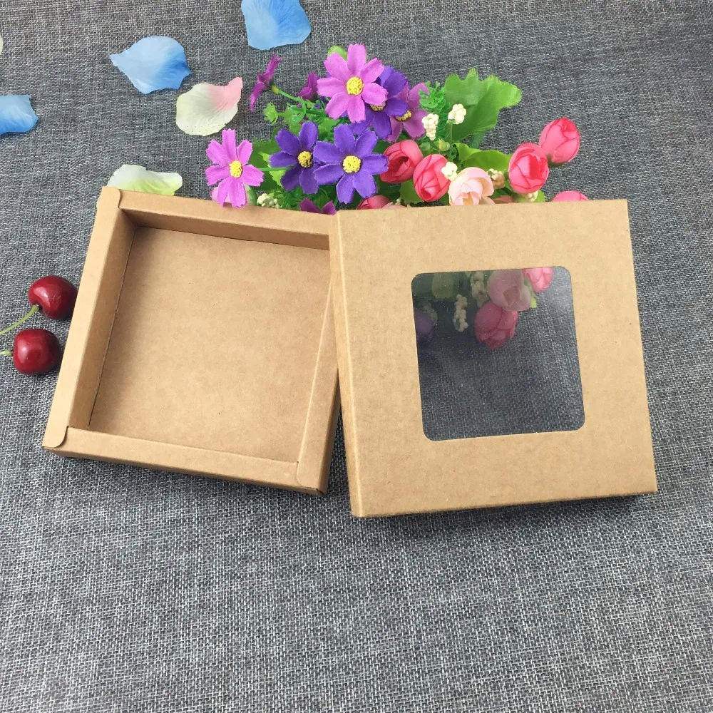 Черная коробка из крафт бумаги 20 шт. однотонная ПВХ для подарочной упаковки окон