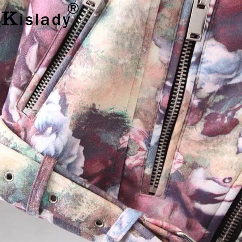 Женская куртка из искусственной кожи с цветочным принтом модная байкерская