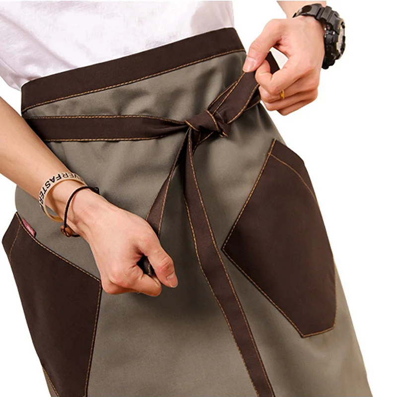 Kitchen Cooking Aprons Food Service Waiter Half Aprons with Pockets Workwear Chef Kitchen Apron Coffee Shop Uniforms