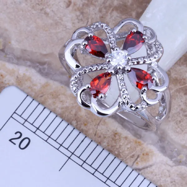 Серёжки и кольцо с красным гранатом Размер 7 - 8 | Украшения аксессуары